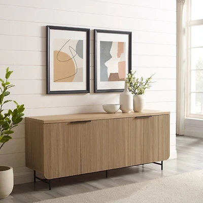 Natural Fluted Wood 4-Door Scandinavian Cabinet