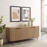 Natural Fluted Wood 4-Door Scandinavian Cabinet