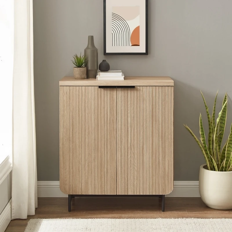 Natural Fluted Wood Scandinavian Cabinet