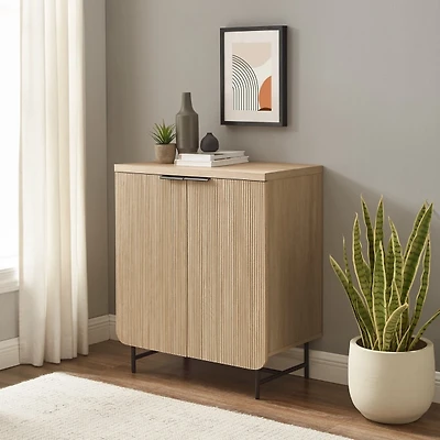 Natural Fluted Wood Scandinavian Cabinet