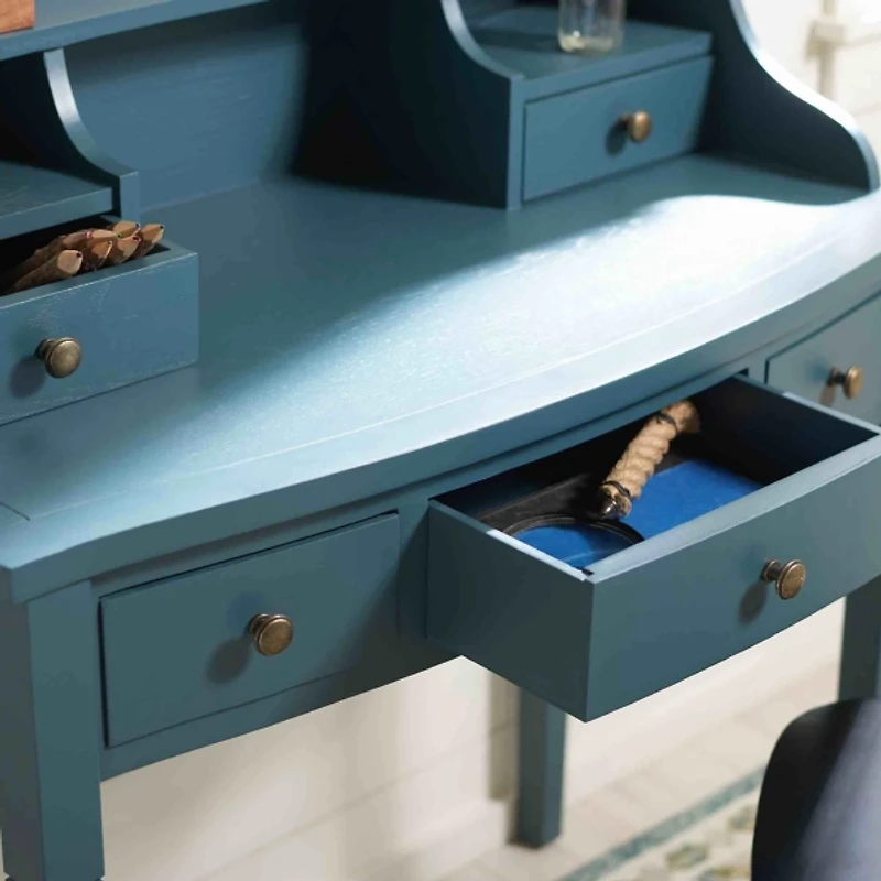 Blue Wood 5-Drawers Desk
