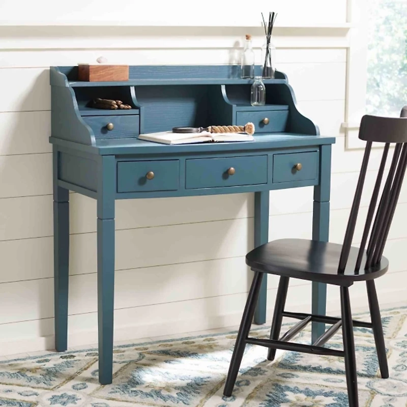 Blue Wood 5-Drawers Desk