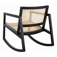 Black Wood and Natural Rattan Rocking Chair