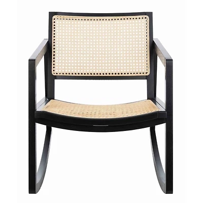 Black Wood and Natural Rattan Rocking Chair