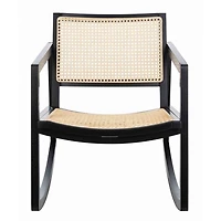 Black Wood and Natural Rattan Rocking Chair
