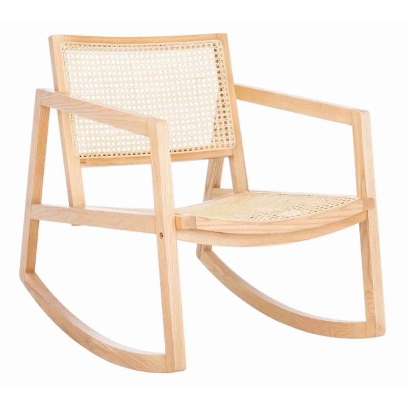 Natural Wood and Rattan Rocking Chair