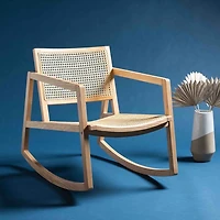 Natural Wood and Rattan Rocking Chair