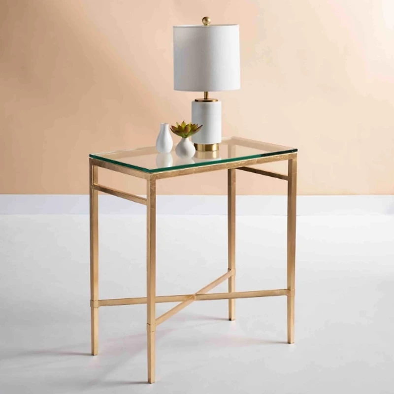 Gold Metal and Glass Side Table