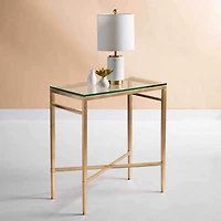 Gold Metal and Glass Side Table