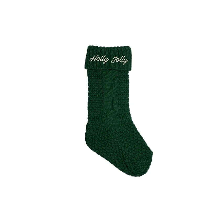 Green Holly Jolly Cable Knit Stocking