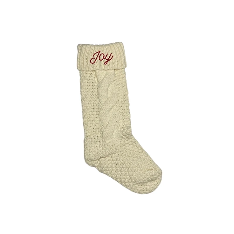 Cream Joy Script Christmas Stocking
