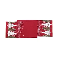 Red Snowy Christmas Tree Table Runner