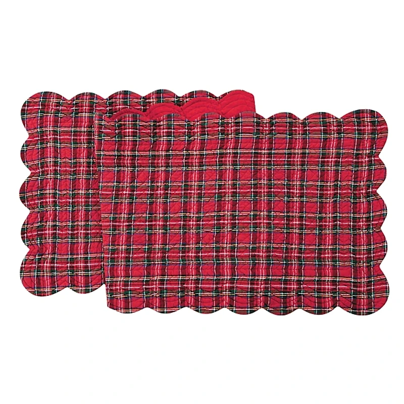 Christmas Red Plaid Scalloped Table Runner