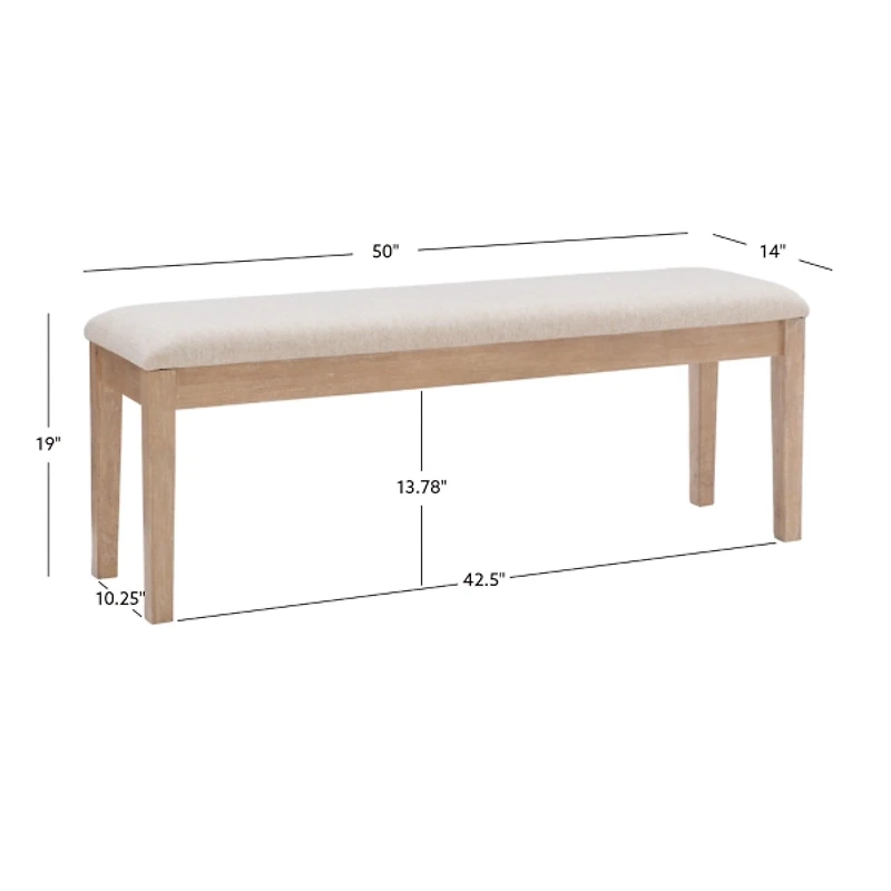 Natural Wood and Upholstered Seat Bench