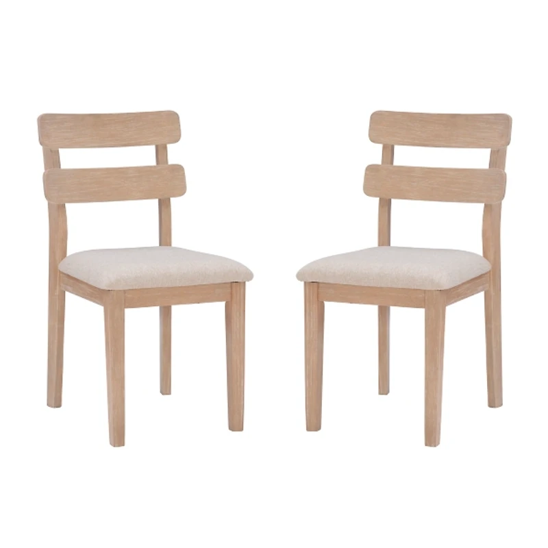 Natural Wood Slatted Back Dining Chairs, Set of 2