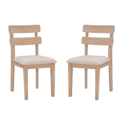 Natural Wood Slatted Back Dining Chairs, Set of 2