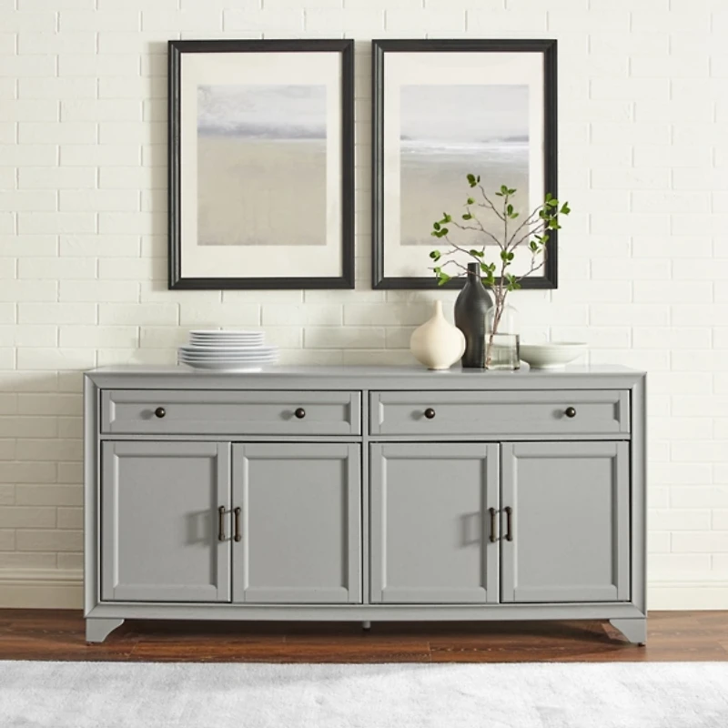 Gray Wood 4-Door Sideboard Cabinet