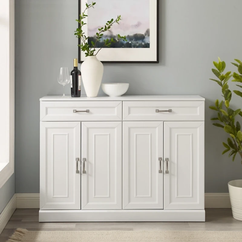 White Wood Panel 4-Door Cabinet