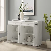 White Wood Panel 4-Door Cabinet