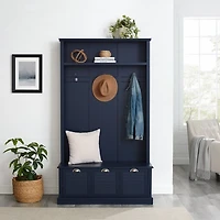 Navy Wood Storage Bench Hall Tree