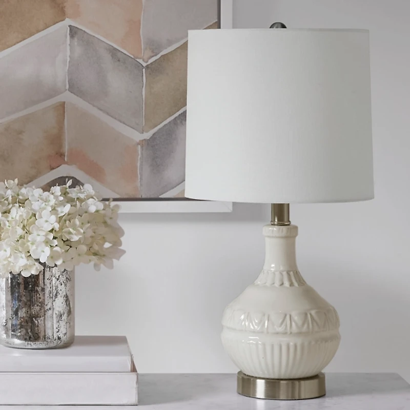 White Ceramic Embossed Table Lamp