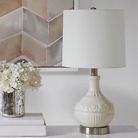 White Ceramic Embossed Table Lamp