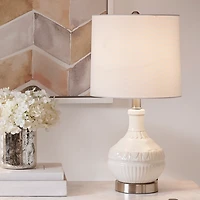 White Ceramic Embossed Table Lamp