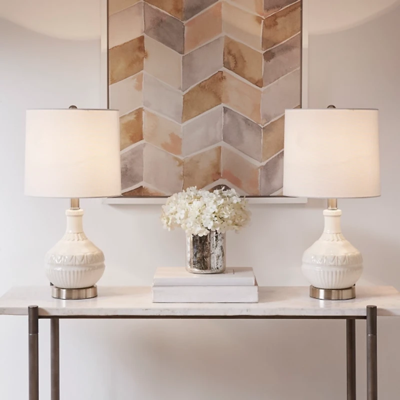 White Ceramic Embossed Table Lamp