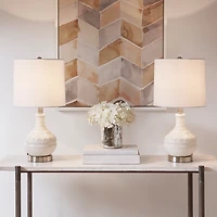 White Ceramic Embossed Table Lamp