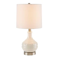 White Ceramic Embossed Table Lamp