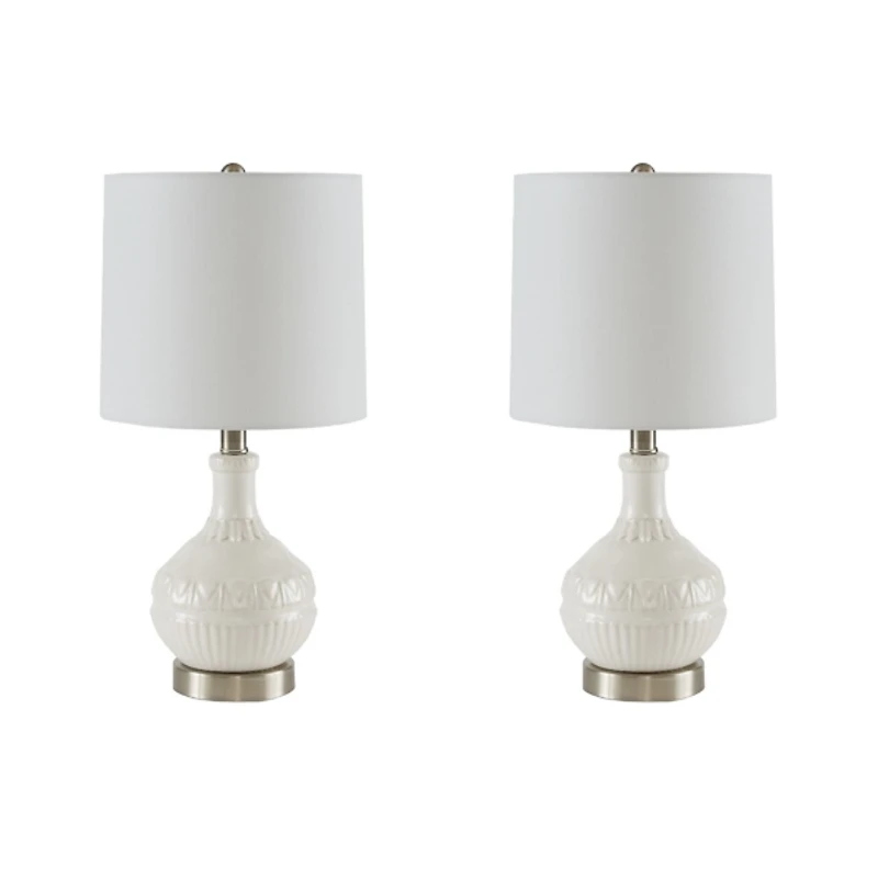 White Ceramic Embossed Table Lamp