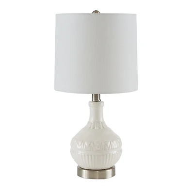 White Ceramic Embossed Table Lamp