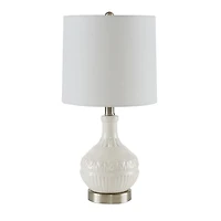White Ceramic Embossed Table Lamp