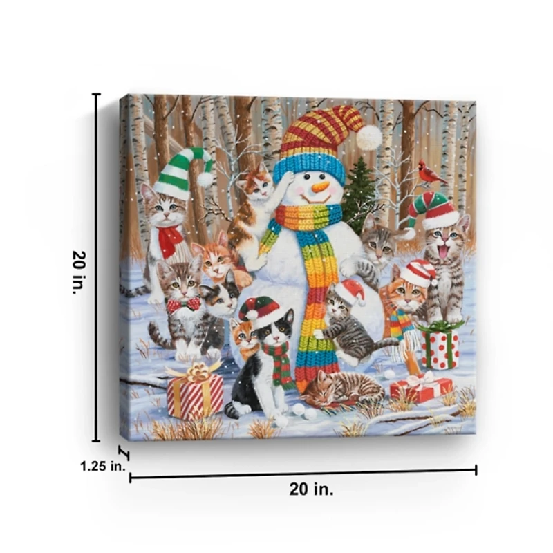 Snowman with Kittens Canvas Christmas Art Print