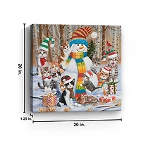 Snowman with Kittens Canvas Christmas Art Print
