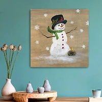 Snowman Yellow Bird Canvas Christmas Art Print