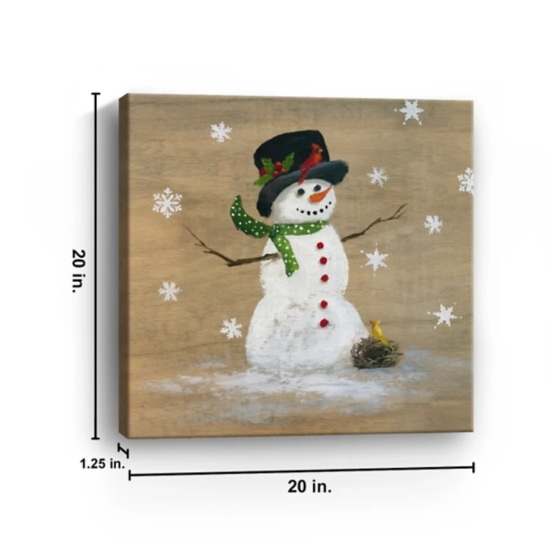 Snowman Yellow Bird Canvas Christmas Art Print