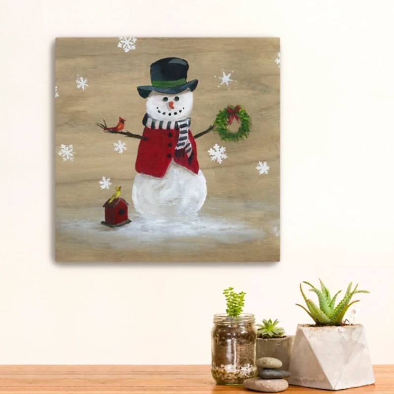 Snowman Birdhouse Canvas Christmas Art Print