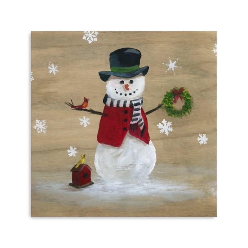 Snowman Birdhouse Canvas Christmas Art Print