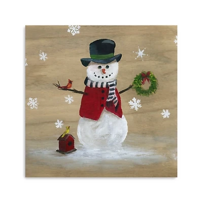 Snowman Birdhouse Canvas Christmas Art Print