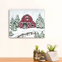 Winter Red Barn Canvas Christmas Art Print