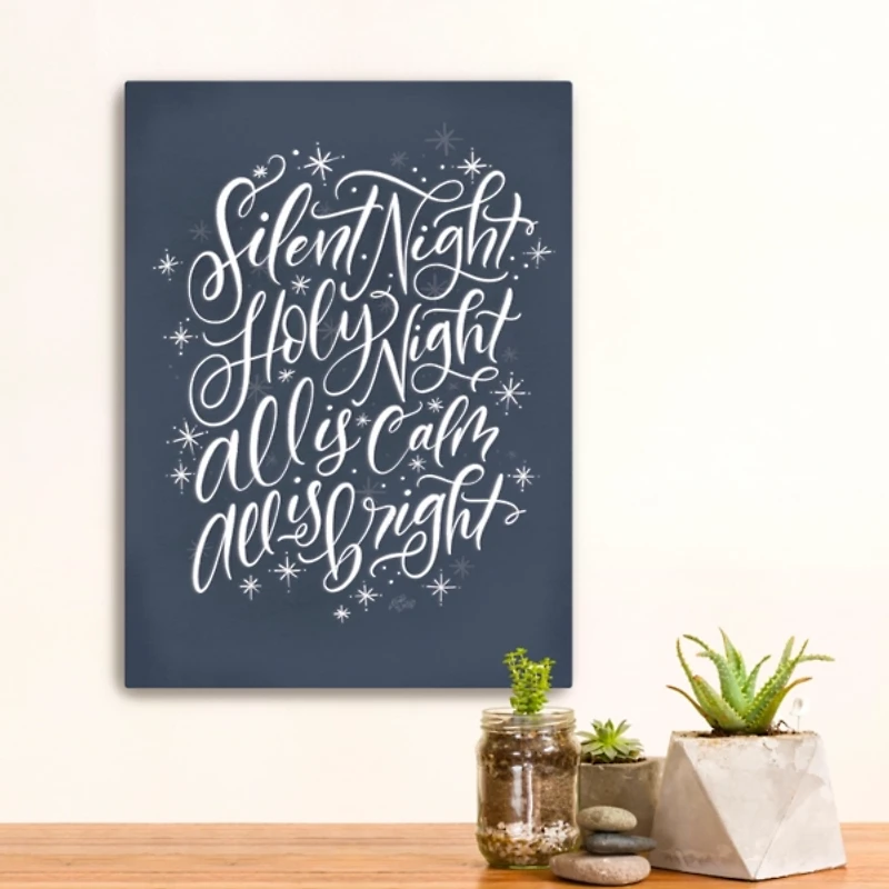 Blue Silent Night Christmas Wall Plaque