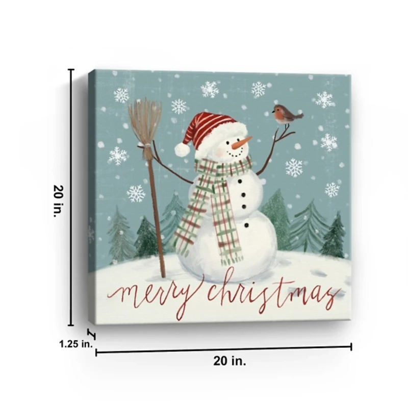 Merry Christmas Snowman Canvas Wall Plaque