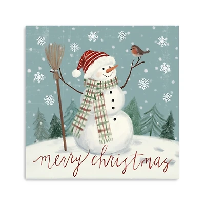Merry Christmas Snowman Canvas Wall Plaque