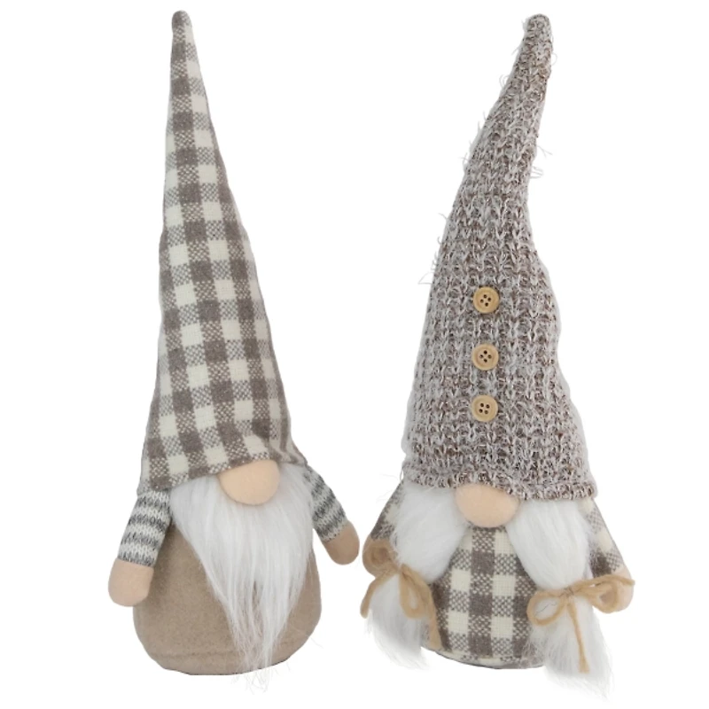 Beige and White Gingham Gnome Decorations