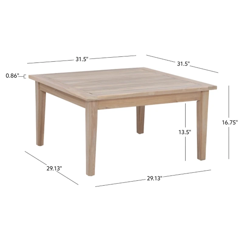 Square Natural Wood Slatted Outdoor Coffee Table