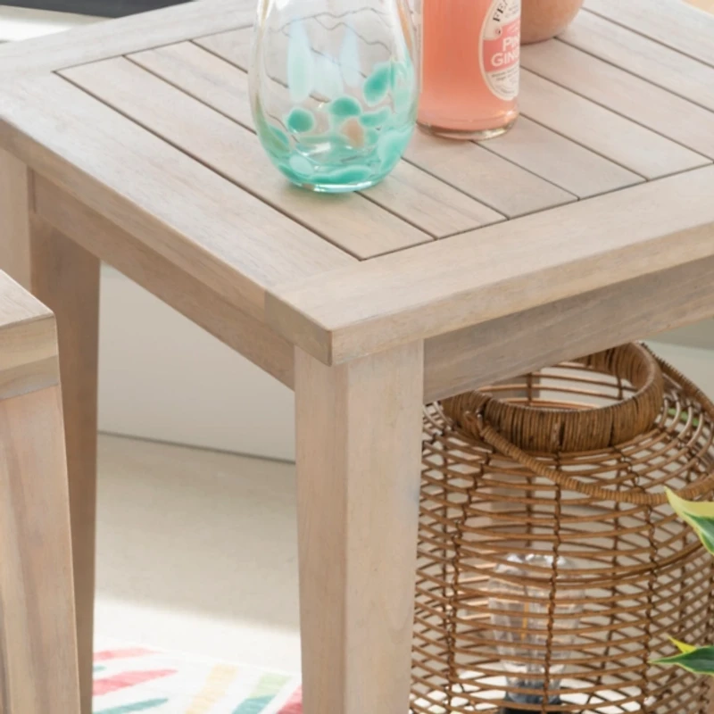 Natural Acacia Wood Slatted Outdoor Side Table