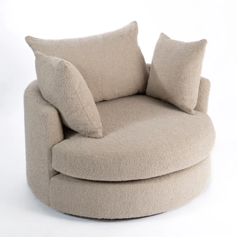 Round Sand Boucle Swivel Accent Chair