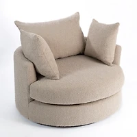 Round Sand Boucle Swivel Accent Chair