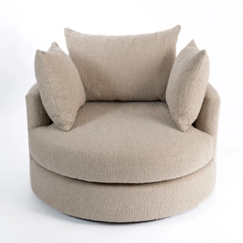 Round Sand Boucle Swivel Accent Chair